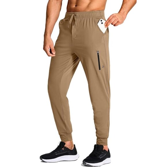 NWT Varejogger Lightweight Joggers Pants Sweatpants Zipper Pockets L Dark Khaki - Picture 1 of 12